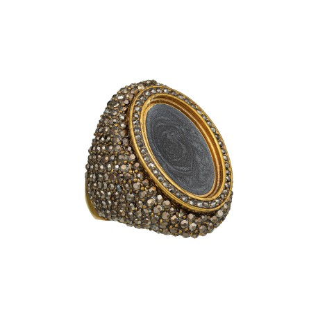 Anel T.Arrigoni Bardot Esmaltado Cristais Ouro Vintage