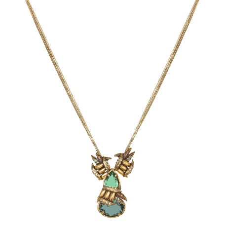 Colar Claudia Arbex Indiana Pingente Cristais Ouro Vintage