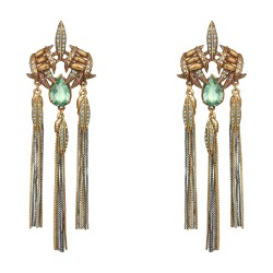 Brinco Claudia Arbex Indiana Longo Franjas Ouro Vintage Grafite 