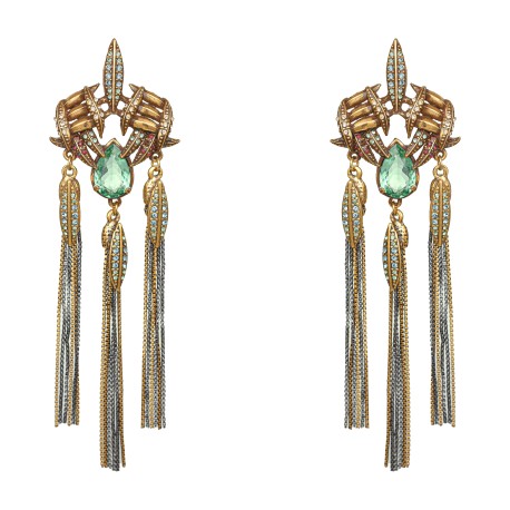 Brinco Claudia Arbex Indiana Longo Franjas Ouro Vintage Grafite 
