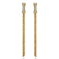 Brinco Claudia Arbex Bambu Longo Franjas Ouro Vintage