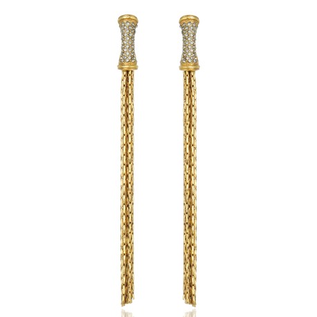 Brinco Claudia Arbex Bambu Longo Franjas Ouro Vintage