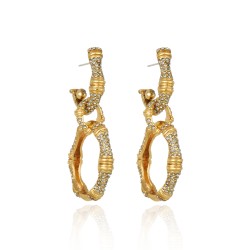 Brinco Claudia Arbex Bambu Argola Cristais Ouro Vintage