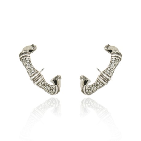 Brinco Claudia Arbex Bambu Ear Hook Cristais Prata Vintage