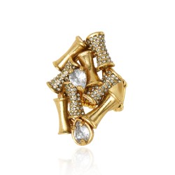 Anel Claudia Arbex Bambu Cristais Ouro Vintage