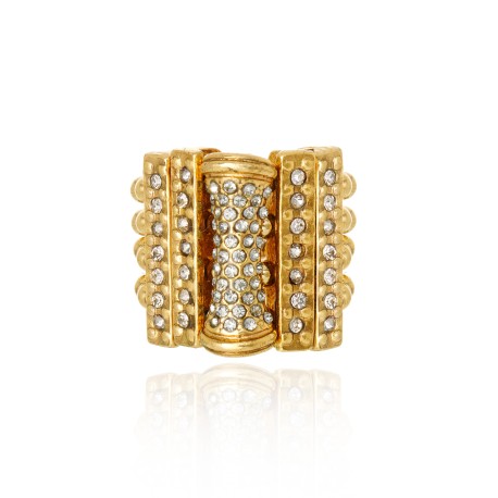 Anel Claudia Arbex Bambu Cristais Ouro Vintage