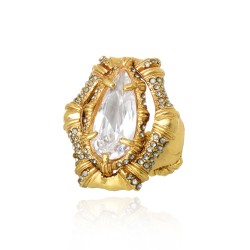 Anel Claudia Arbex Bambu Cristais Ouro Vintage