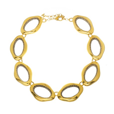 Colar Hector Albertazzi Paisagens Elos Strass Ouro Vintage