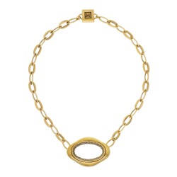 Colar Hector Albertazzi Paisagens Mini Elos Strass Ouro Vintage