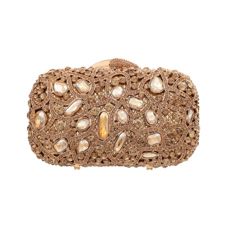 Bolsa Maria Chic Acessórios Mini Clutch Cristais Dourado