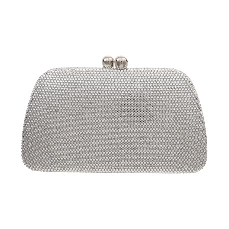 Bolsa Serpui Clutch Penelope Cristais Transparentes Prata