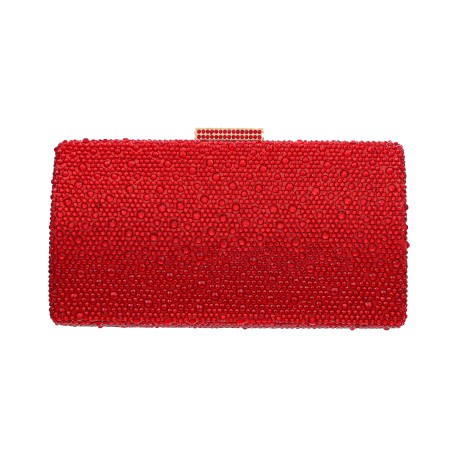 Bolsa Serpui Clutch Ellen Cristais Vermelho Dourado
