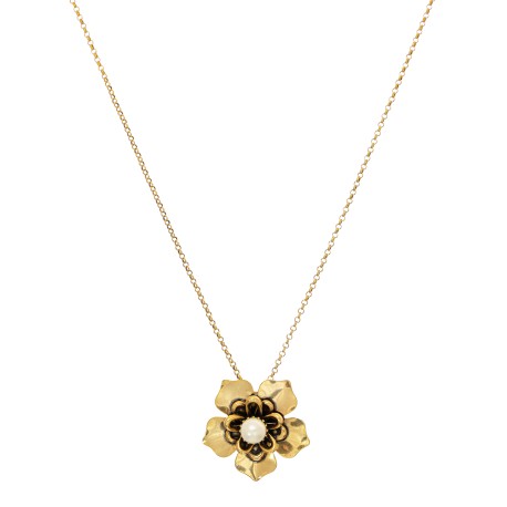 Colar Korpusnu Flos Pingente Flor Ouro Vintage