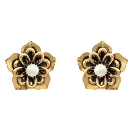 Brinco Korpusnu Flos Pérola Ouro Vintage