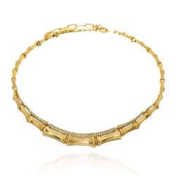 Colar Claudia Arbex Bambu Cristais Ouro Vintage