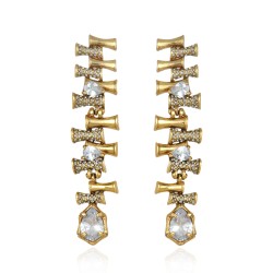 Brinco Claudia Arbex Bambu Longo Cristais Ouro Vintage