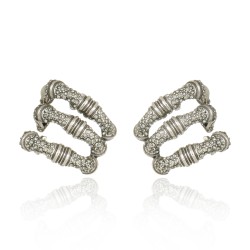 Brinco Claudia Arbex Bambu Ear Hook Cristais Prata Vintage