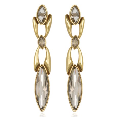 Brinco Claudia Arbex Disco Longo Cristais Ouro Vintage