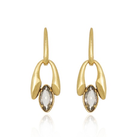 Brinco Claudia Arbex Disco Cristal Ouro Vintage