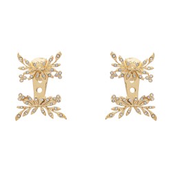 Brinco T.Arrigoni Front Back Mini Folhas Cristais Ouro Vintage