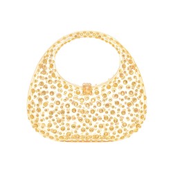 Bolsa Maria Chic Acessórios Oval Estruturada Cristais Dourado M