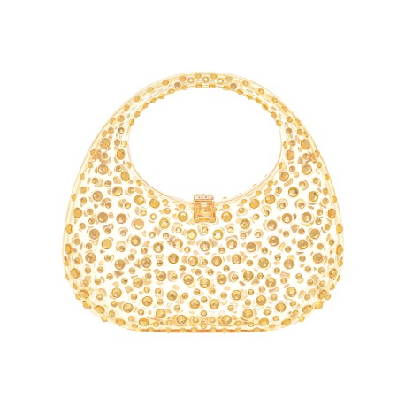Bolsa Maria Chic Acessórios Oval Estruturada Cristais Dourado M