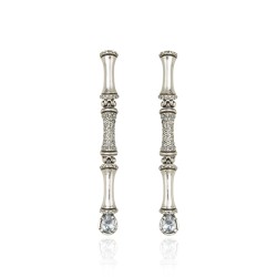 Brinco Claudia Arbex Bambu Longo Cristais Prata Vintage