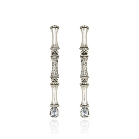 Brinco Claudia Arbex Bambu Longo Cristais Prata Vintage