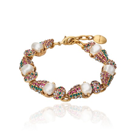 Pulseira Camila Klein Concha Cristais Ouro Velho