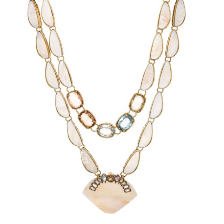 Colar Camila Klein Riviera Kit Madrepérola Cristais Ouro Velho
