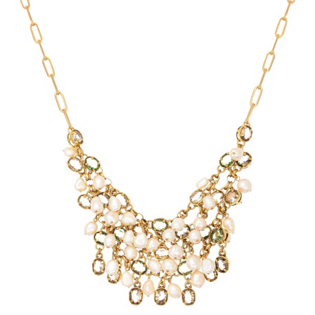 Colar Camila Klein Riviera Malha Metal Pérolas Ouro Velho