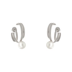 Brinco Luiza Rogi Zoe Argola Ear Hook Pérola Prata Envelhecido