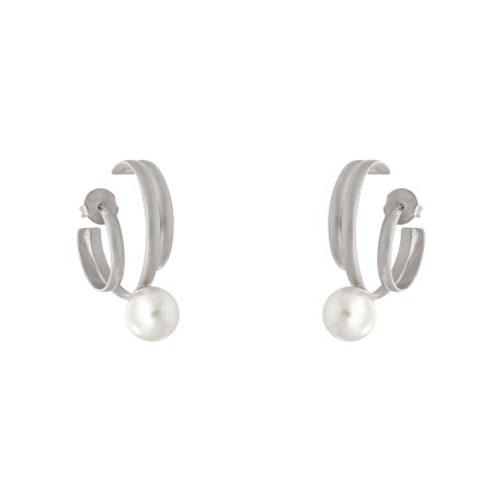 Brinco Luiza Rogi Zoe Argola Ear Hook Pérola Prata Envelhecido