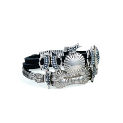 Pulseira Camila Klein Cillium Kit Couro Cristais Prata Velho