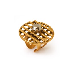 Anel Gabriela Pires Naboo Redondo Cristal Metal Dourado