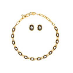 Conjunto Hector Albertazzi Sementes Cristais Ouro Vintage