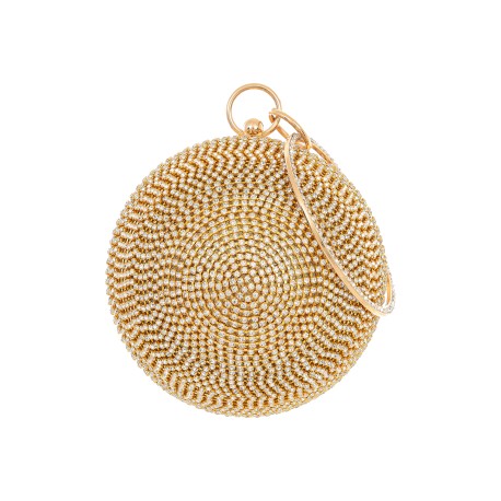 Bolsa Maria Chic Acessórios Mini Clutch Esfera Cristais Dourada