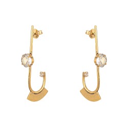 Brinco Gabriela Pires Aer Anzol Cristais Ouro Vintage