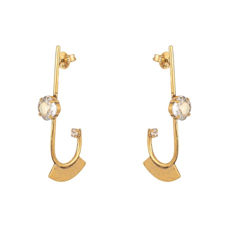 Brinco Gabriela Pires Aer Anzol Cristais Ouro Vintage