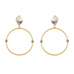 Brinco Gabriela Pires Teia Argola Cristais Ouro Vintage