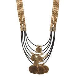 Colar Camila Klein Johana Darc Couro Medalhas Ouro Velho