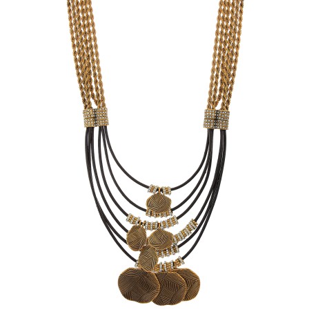 Colar Camila Klein Johana Darc Couro Medalhas Ouro Velho
