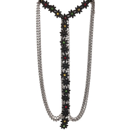 Colar Body Chain Camila Klein Memories Flores Metal Preto
