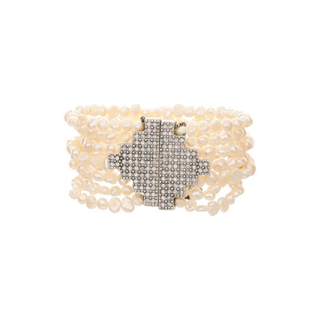 Pulseira Camila Klein Maya Pérolas Barrocas e Prata Velho