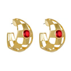 Brinco Nádia Gimenes Xadrez Argola Dourado