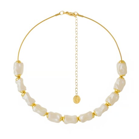 Colar Nádia Gimenes Frenesi Choker Pérola Dourado
