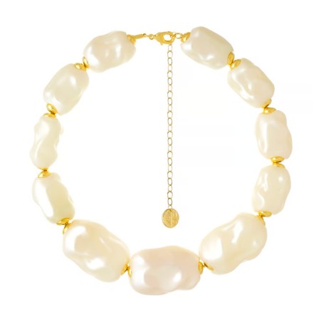 Colar Nádia Gimenes Frenesi Choker Pérola Dourado