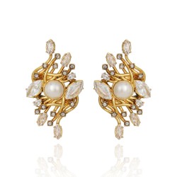 Brinco Claudia Arbex Vitória Pérola Cristais Ouro Vintage