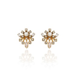 Brinco Claudia Arbex Vitória Pérola Cristais Ouro Vintage