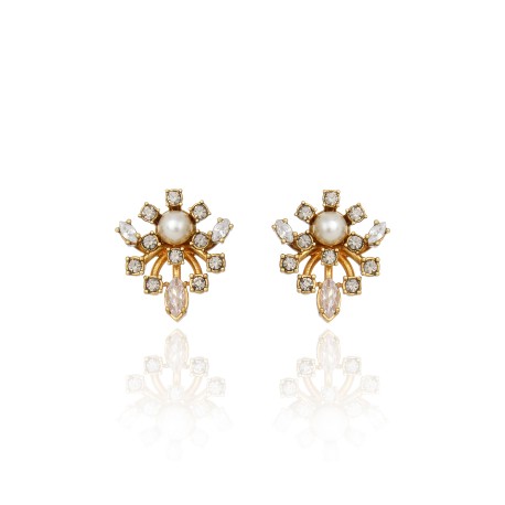 Brinco Claudia Arbex Vitória Pérola Cristais Ouro Vintage